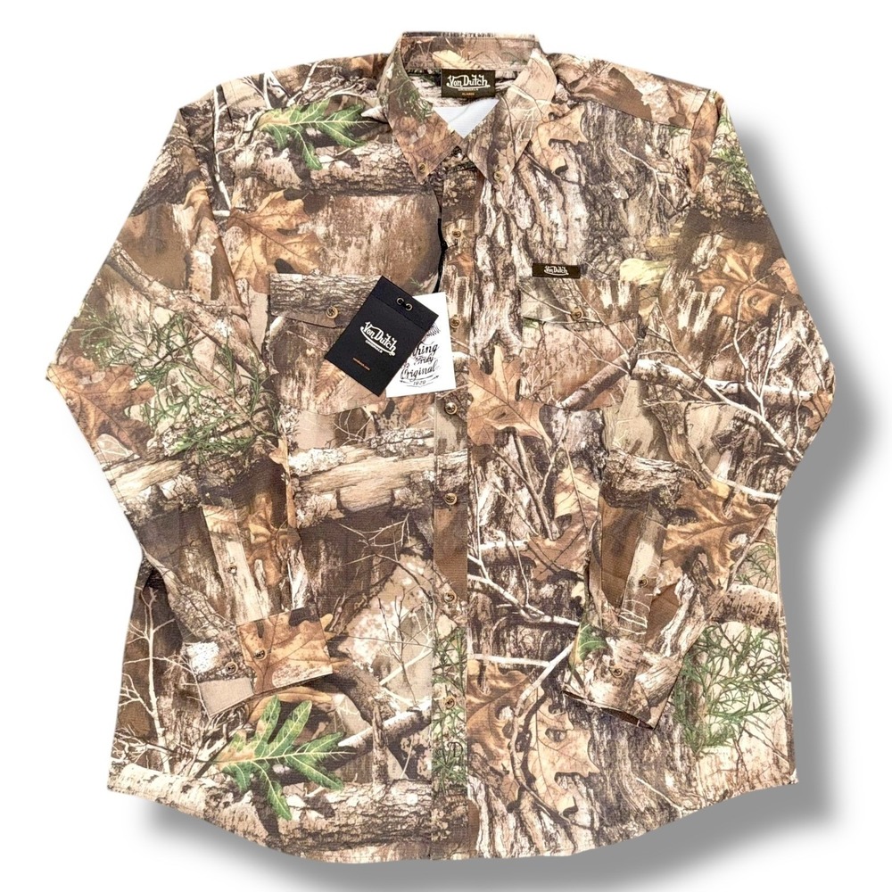 Von Dutch Button Down Shirt Mens XL Camo Long Sleeve Real Tree Forest Streetwear
